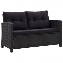 Canapé 2 places de jardin et coussins Noir 124cm Résine tressée alsavelo