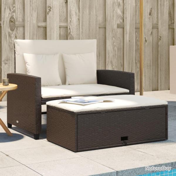 Canap de jardin avec coussins 2 places marron rsine tresse alsavelo