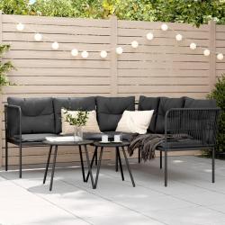 Canapé de jardin avec coussins forme de L noir acier textilène alsavelo