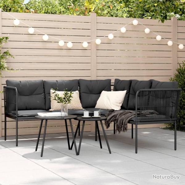 Canap de jardin avec coussins forme de L noir acier textilne alsavelo