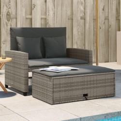 Canapé de jardin 2 places avec coussins gris résine tressée alsavelo