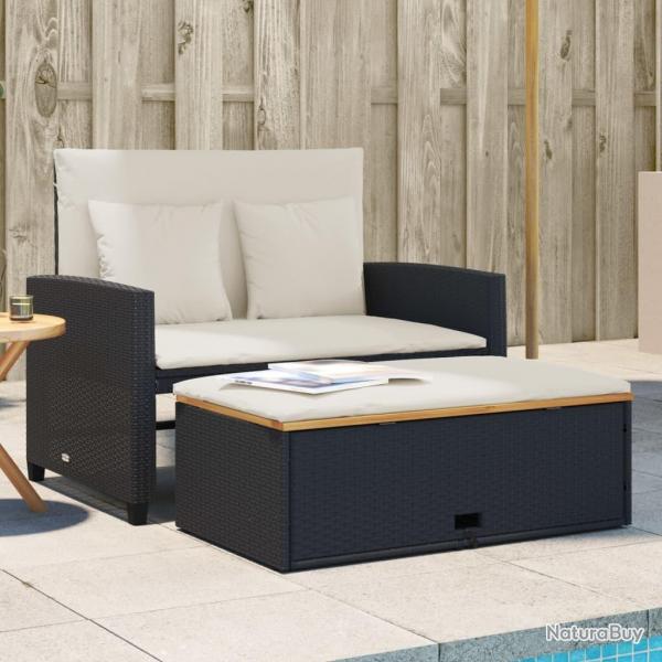Canap de jardin 2 places coussins noir rsine tresse&acacia alsavelo