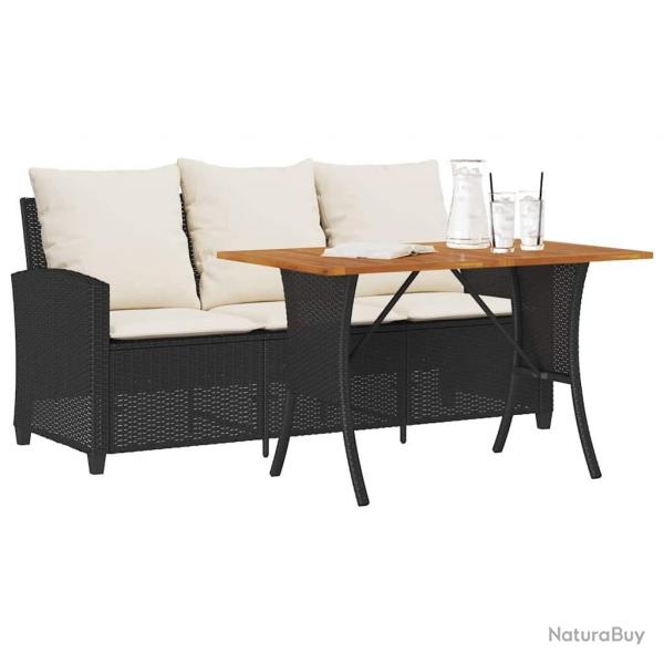 Canap de jardin 3 places coussins et table noir rsine tresse alsavelo