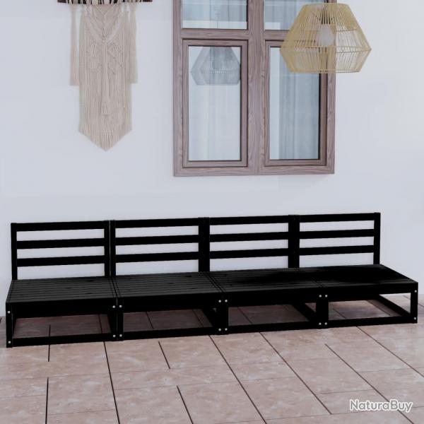 Canap  4 places de jardin Noir Bois de pin solide alsavelo