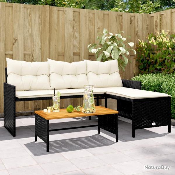 Canap de jardin avec table et coussins en forme de L noir alsavelo