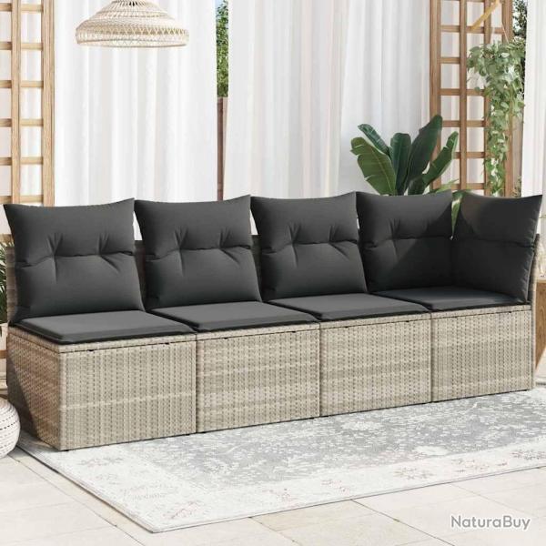 Canap de jardin et coussins 4 places gris clair rsine tresse alsavelo