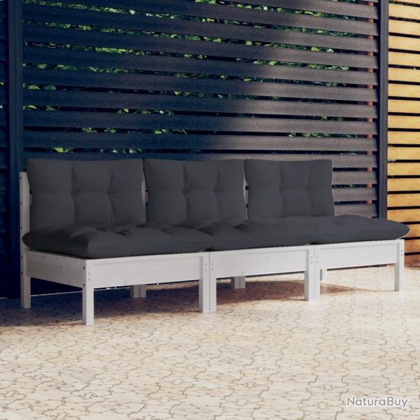 Canap 3 places de jardin avec coussins anthracite Bois de pin alsavelo