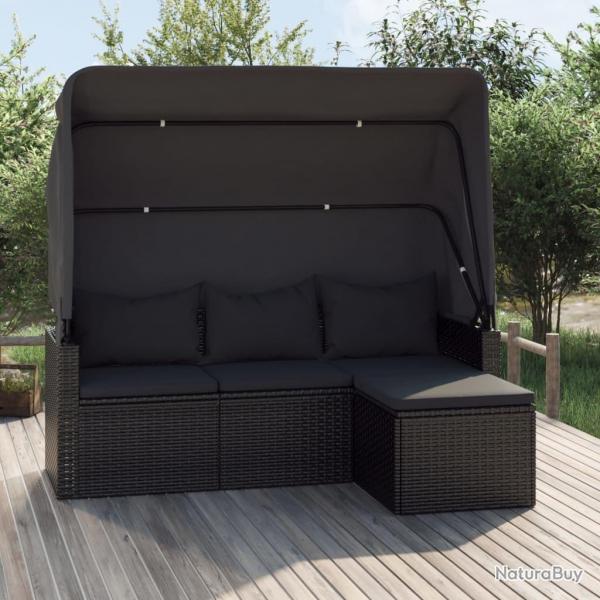 Canap de jardin 3 places avec toit et repose-pieds Noir alsavelo