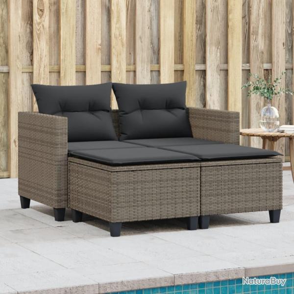 Canap de jardin 2 places avec tabourets gris rsine tresse alsavelo