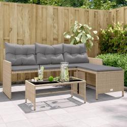 Canapé de jardin table et coussins en forme de L mélange beige alsavelo