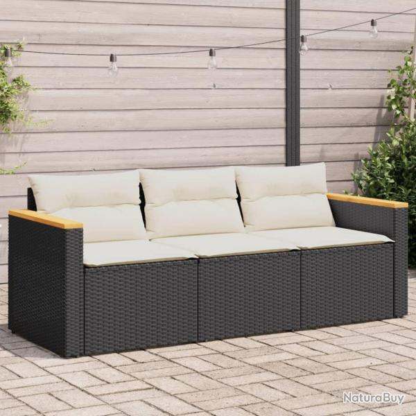 Canap de jardin avec coussins 3 places noir rsine tresse alsavelo