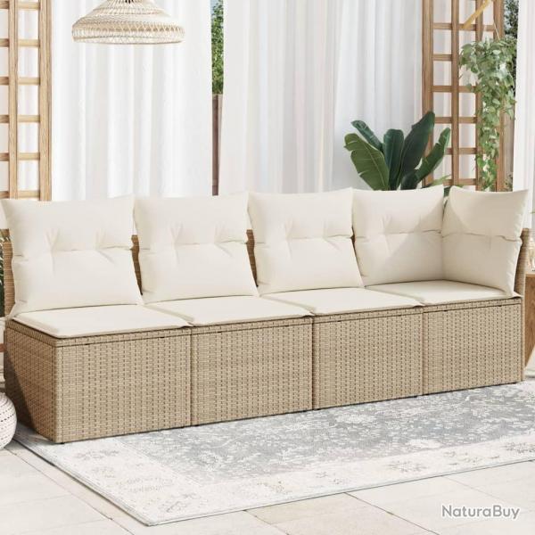 Canap de jardin avec coussins 4 places beige rsine tresse alsavelo