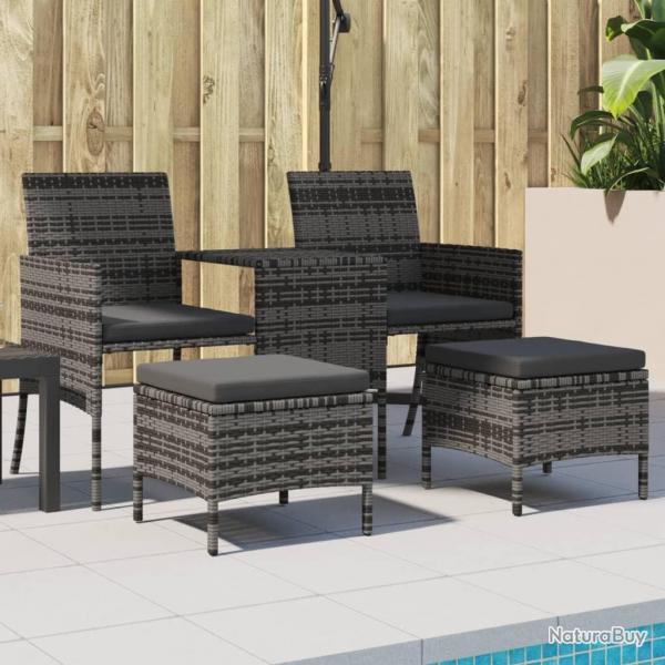 Canap de jardin 2 places avec table et tabourets gris rotin alsavelo