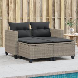 Canapé de jardin 2 places avec tabourets gris clair poly rotin alsavelo