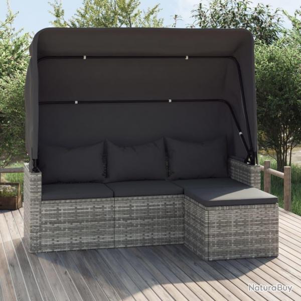 Canap de jardin 3 places avec toit et repose-pieds Gris alsavelo