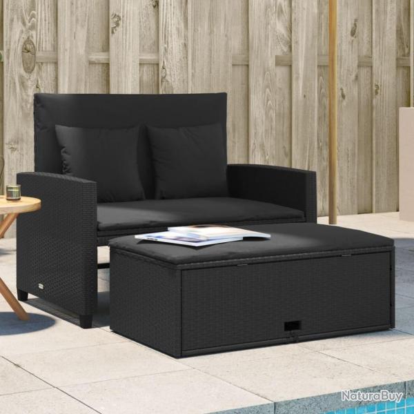 Canap de jardin avec coussins 2 places noir rsine tresse alsavelo