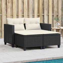 Canapé de jardin 2 places avec tabourets noir résine tressée alsavelo