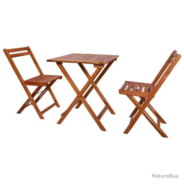 Mobilier de bistro pliable 3 pcs Bois d'acacia solide alsavelo