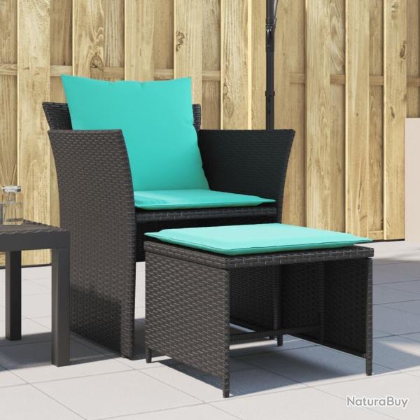 Chaise de jardin avec tabouret noir rsine tresse alsavelo