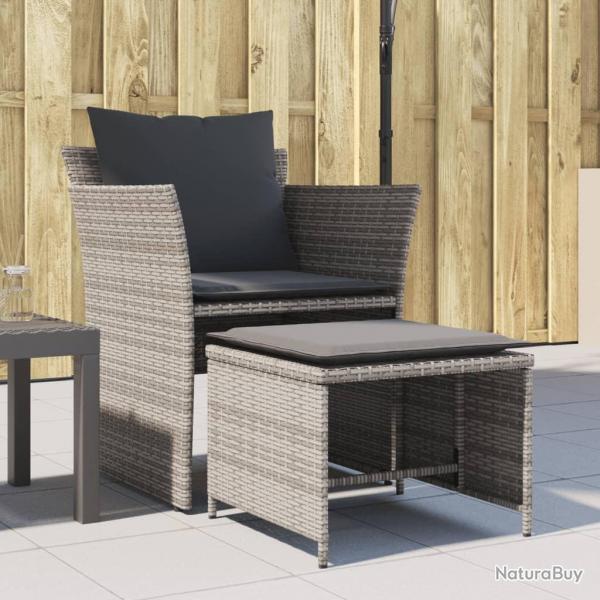 Chaise de jardin avec tabouret gris rsine tresse alsavelo