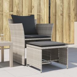 Chaise de jardin avec tabouret gris clair résine tressée alsavelo