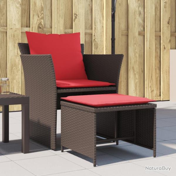 Chaise de jardin avec tabouret marron rsine tresse alsavelo