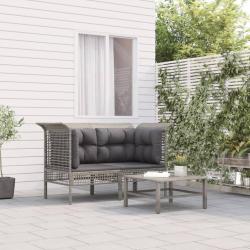 Canapés d'angle de jardin et coussins 2 pcs gris résine tressée alsavelo