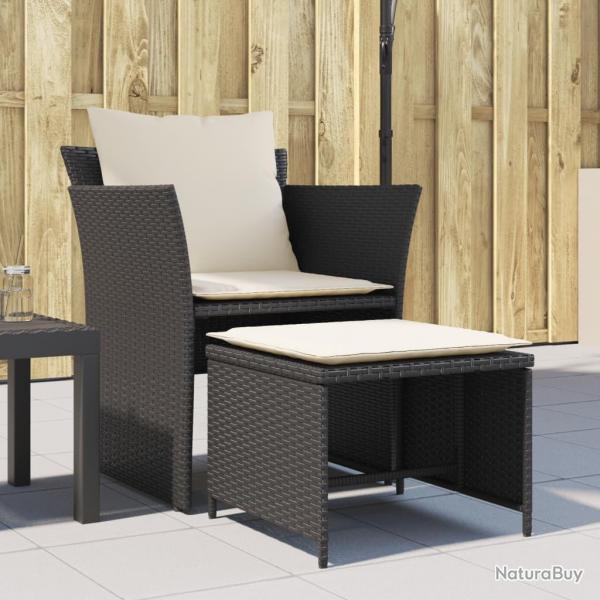 Chaise de jardin avec tabouret noir rsine tresse alsavelo