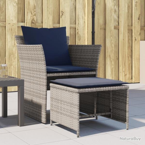 Chaise de jardin avec tabouret gris rsine tresse alsavelo