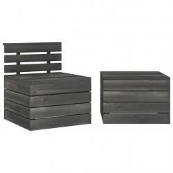 Salon de jardin palette 2 pcs Bois de pin massif Gris foncé alsavelo