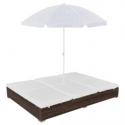 Chaise longue d'extérieur avec parasol Résine tressée Marron alsavelo