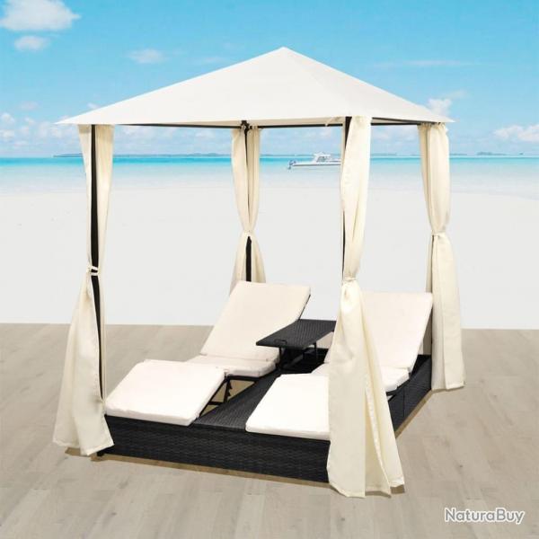 Chaise longue double avec rideaux Rsine tresse Noir alsavelo