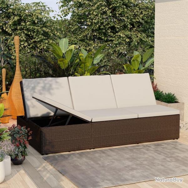 Chaise longue convertible avec coussin Rsine tresse Marron alsavelo