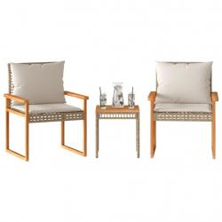 bistro et coussins 3 pcs mélange beige rotin acacia alsavelo