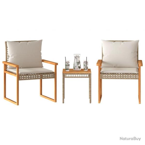 bistro et coussins 3 pcs mlange beige rotin acacia alsavelo
