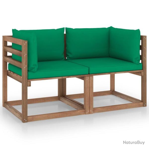 Canap palette de jardin 2 places et coussins vert Pinde alsavelo