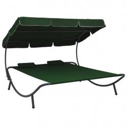 Lit de repos d'extérieur avec auvent et oreillers Vert alsavelo