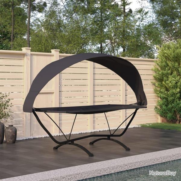 Lit de repos d'extrieur avec auvent Noir Acier et tissu Oxford alsavelo