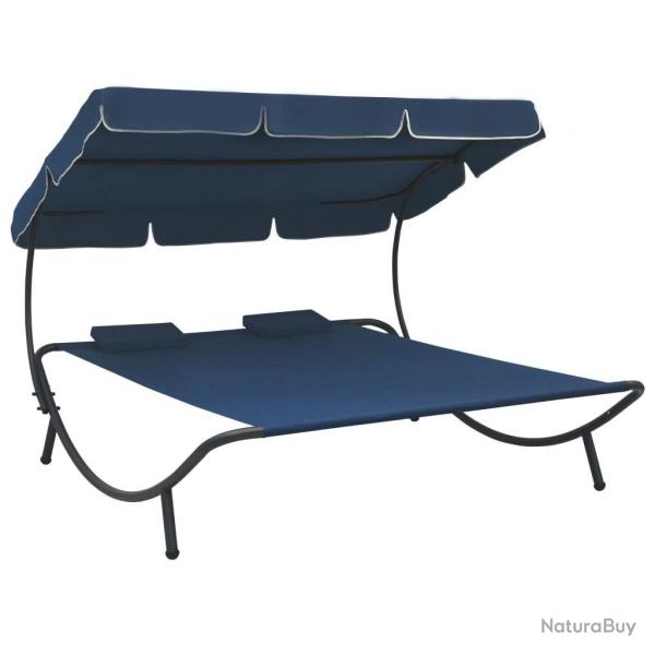 Lit de repos d'extrieur avec auvent et oreillers bleu alsavelo