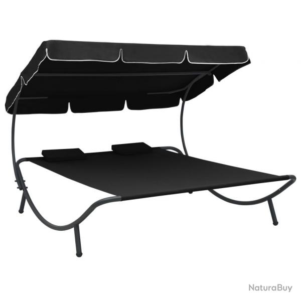 Lit de repos d'extrieur avec auvent et oreillers Noir alsavelo