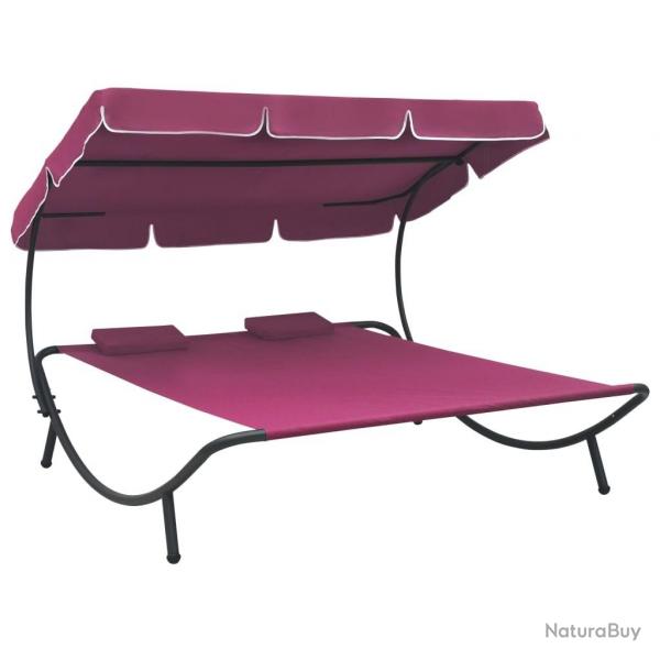 Lit de repos d'extrieur avec auvent et oreillers rose alsavelo
