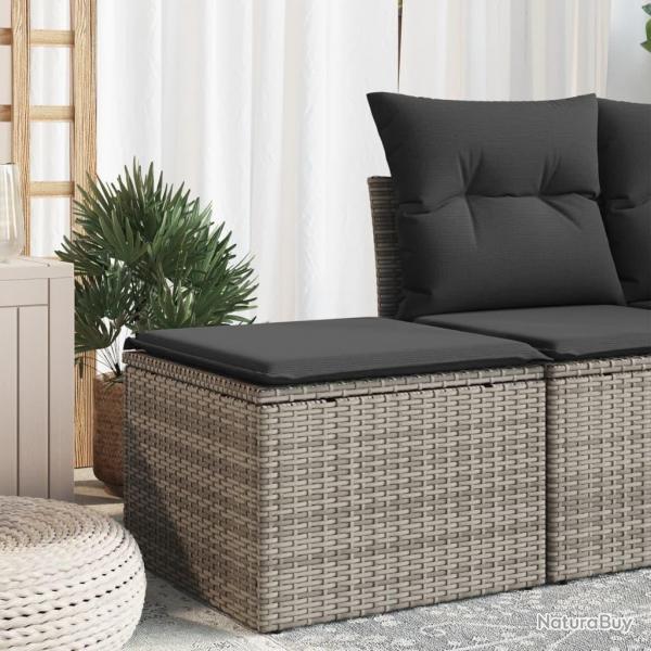 Tabouret de jardin avec coussin gris 55x55x37 cm rsine tresse alsavelo