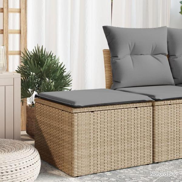 Tabouret de jardin avec coussin beige 55x55x37cm rsine tresse alsavelo