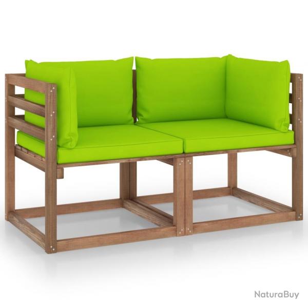 Canap palette de jardin 2 places et coussins vert vif Pinde alsavelo