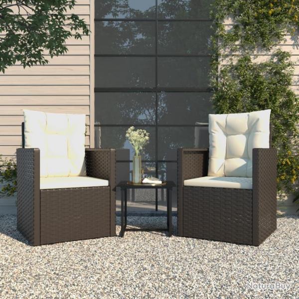 Mobilier d'extrieur 3 pcs avec coussins Rsine tresse Noir alsavelo