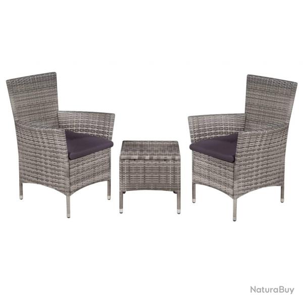 Mobilier de bistro 3 pcs Rsine tresse Gris alsavelo
