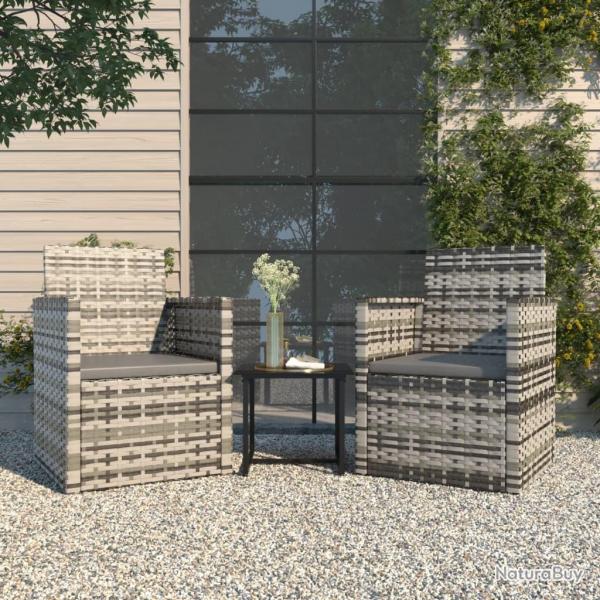 Mobilier d'extrieur 3 pcs avec coussins Rsine tresse Gris alsavelo