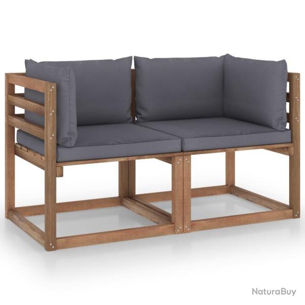 Canap palette de jardin 2 places et coussins anthracite Pinde alsavelo