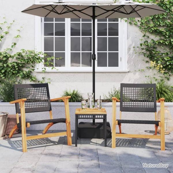bistro 3 pcs noir rsine tresse et bois d'acacia alsavelo