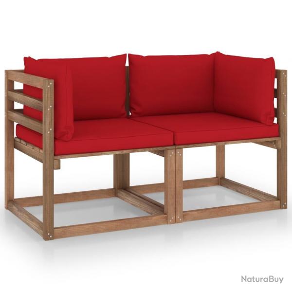 Canap palette de jardin 2 places et coussins rouge Pinde alsavelo
